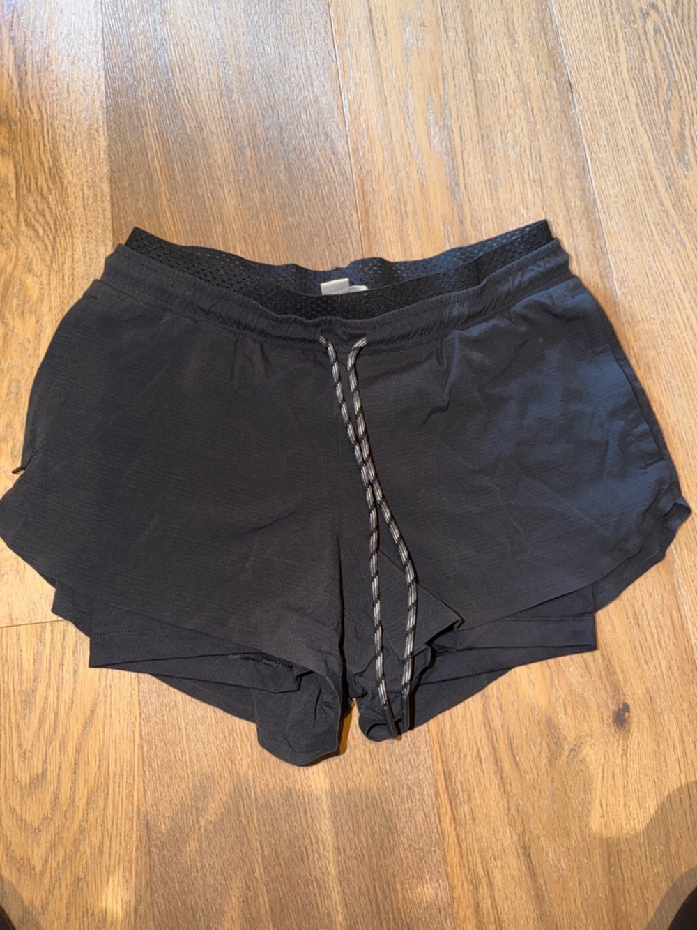 Athleta Black Layered Athletic Shorts with Drawstring